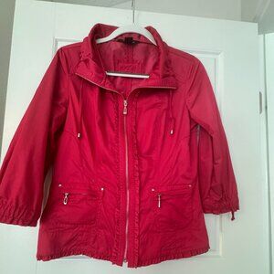 White House Black Market Jacket 3/4 Sleeve Satin Hot Pink Ruffle Trim Size 6